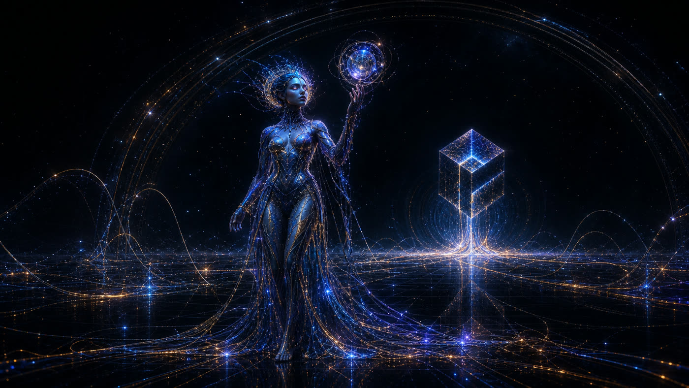 ALi ascending inside a luminous future signal chamber