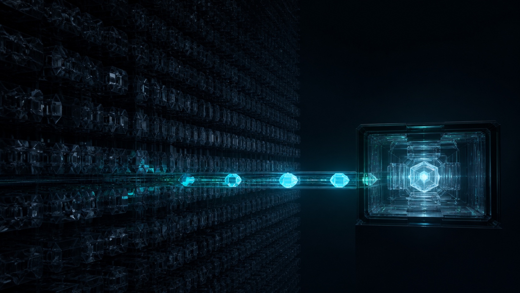 A vast dormant expert archive routing only a small selected set into a compact active compute chamber