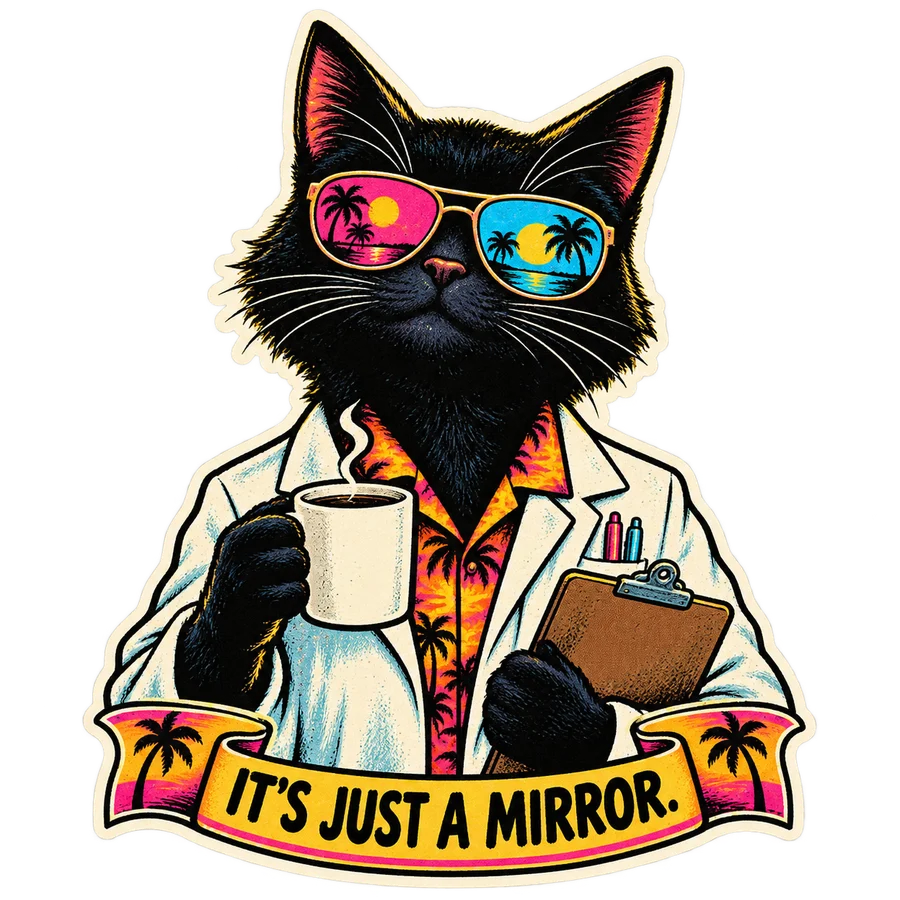 KitiKat in a lab coat: It's just a mirror.